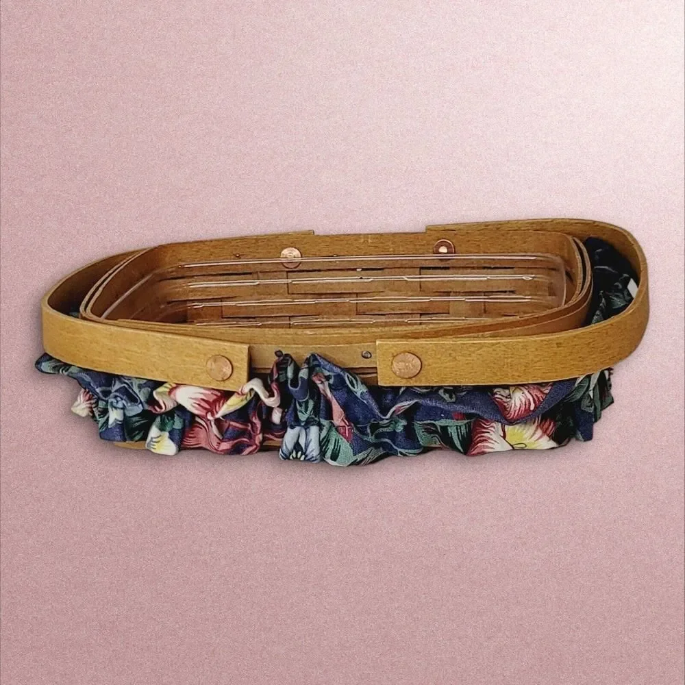 1995 Longaberger Small Rectangular Basket with Plastic Liner and Cloth Garter‎
